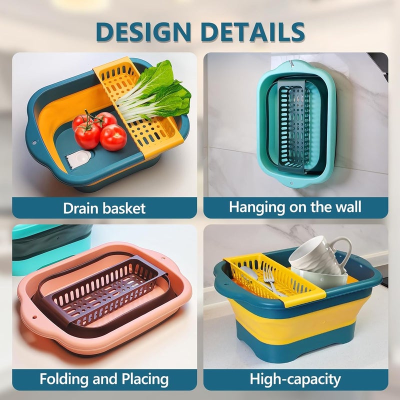 DAECHAO Collapsible Dish Basin with Drain Plug, 11L/2.91 Gallon Portable Bucket for Dish Pan and Vegetable, Space Saving Wash Basin for Station Campin/Camping/Rv/Kitchen(Yellow) - Image 3